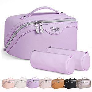 Travel Makeup Bags For Women: Vegan Leather Cosmetic Bag Set Of 3 - Large🙉